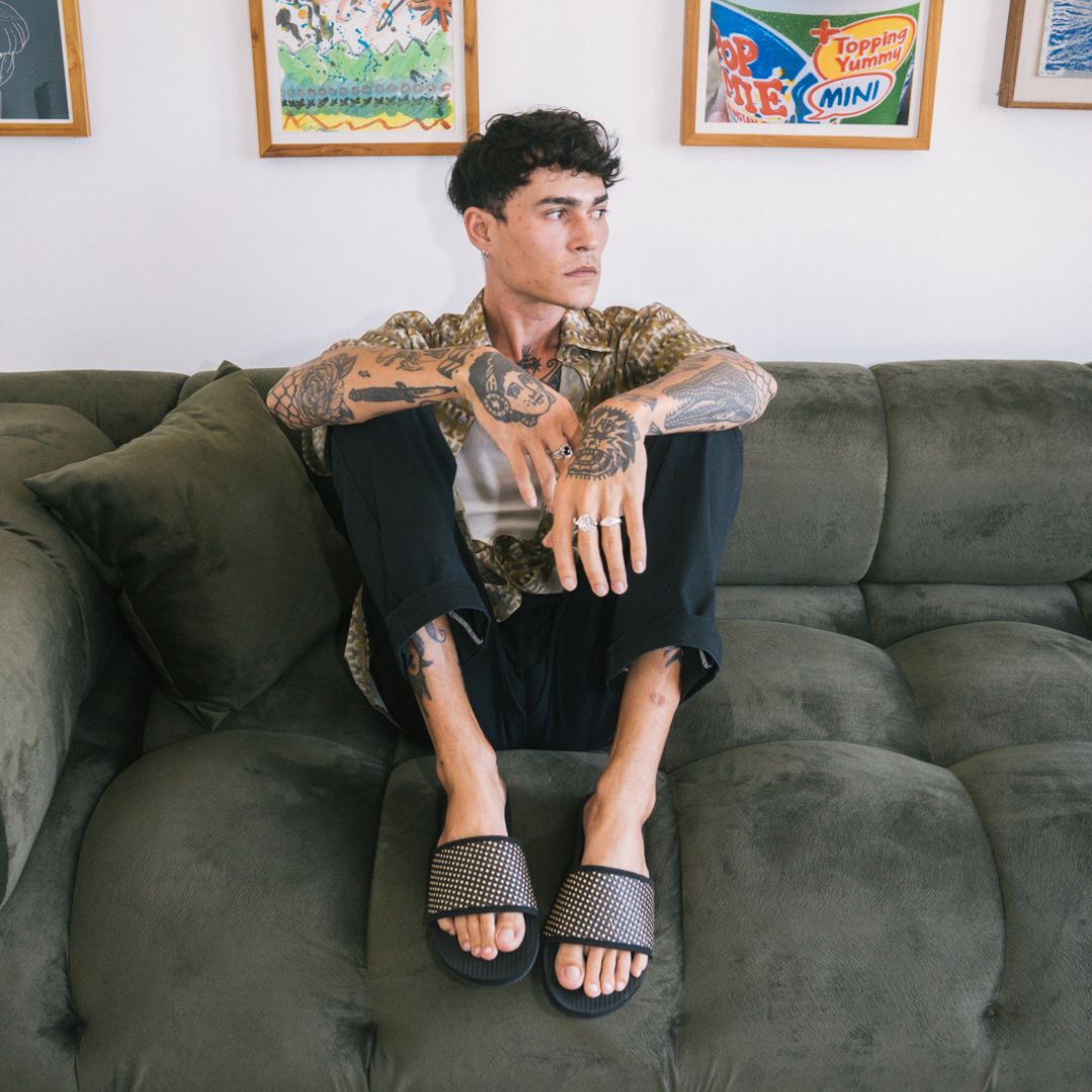 Men's Slides with Handep Dark Batik Weave in Black - PRESALE