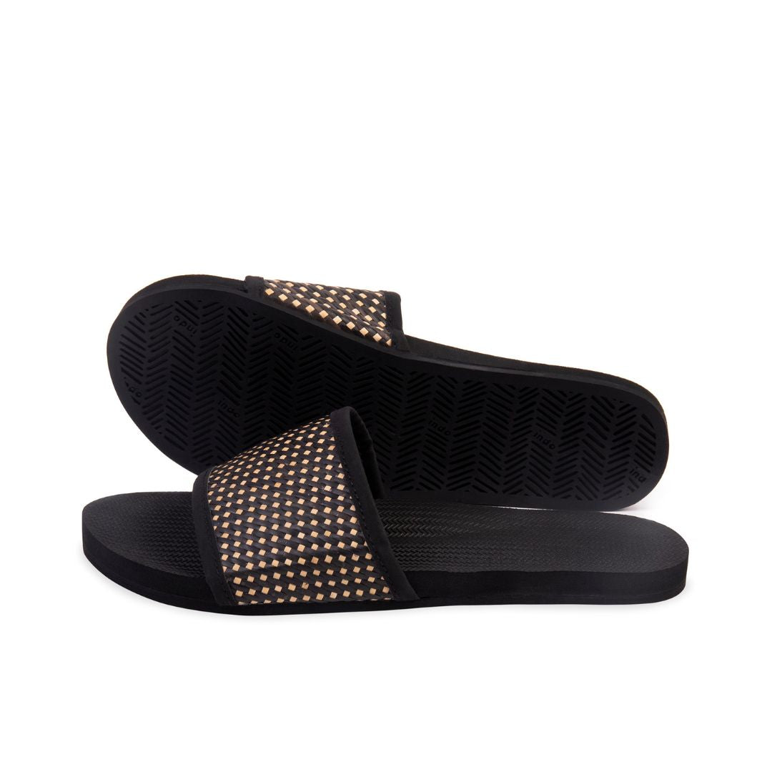 Women's Slides with Handep Dark Batik Weave in Black - PRESALE
