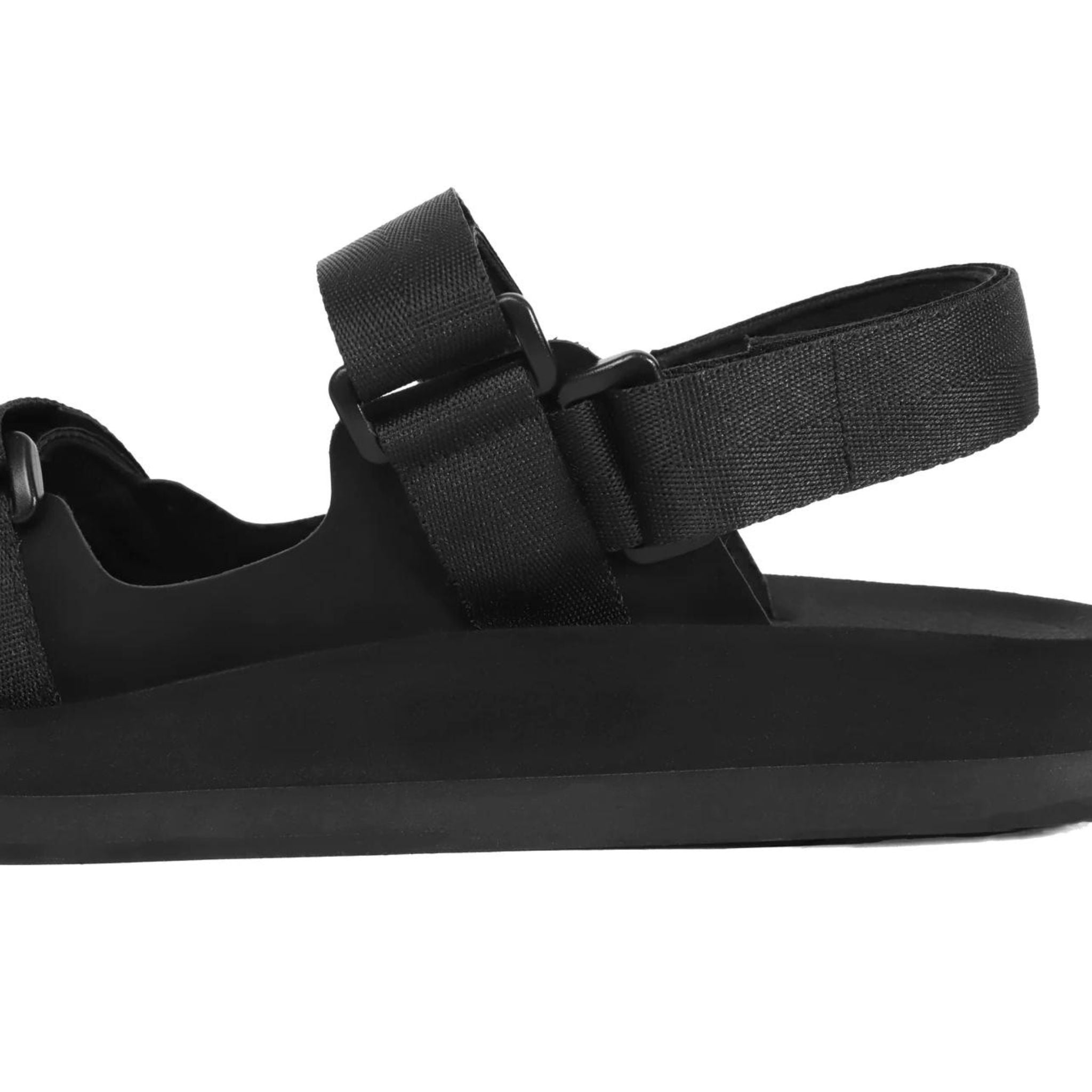Womens Black Adventure Sandal Side View White Background