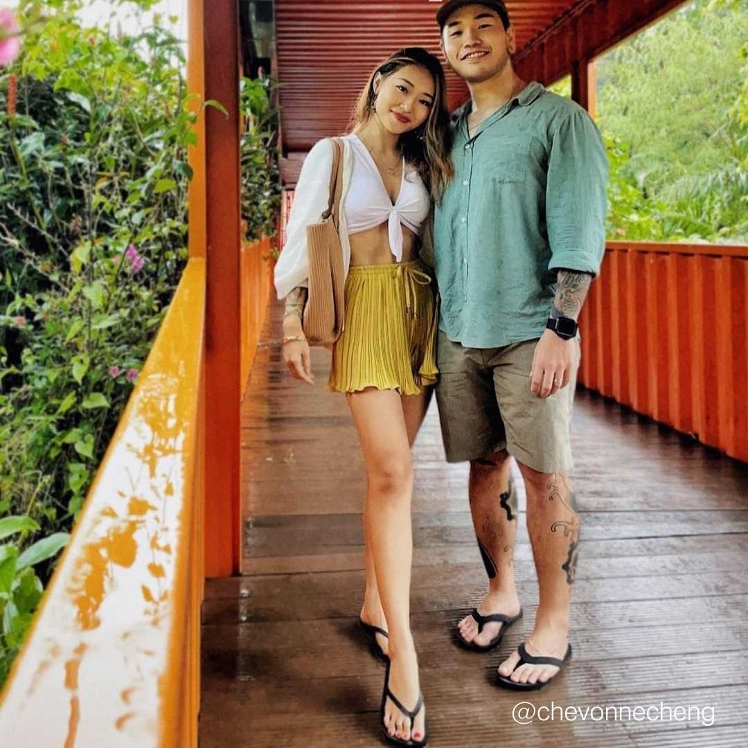 @chevonnecheng and friend wearing matching black flip flops from Indosole