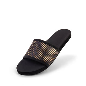 Women's Slides with Handep Dark Batit Weave in Black