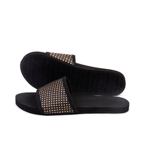 Women's Slides with Handep Dark Batit Weave in Black